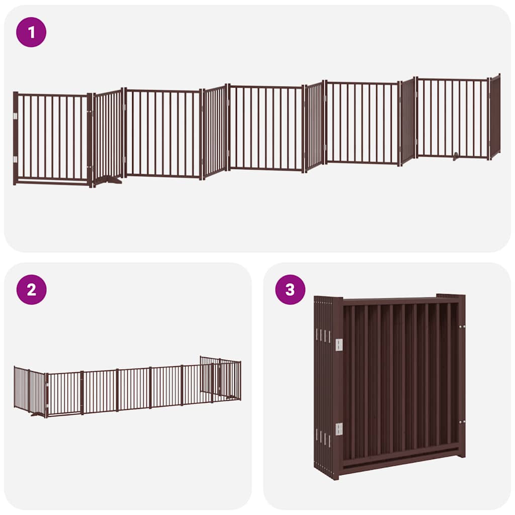Dog Gate with Door Foldable 10 Panels Brown 800 cm Poplar Wood