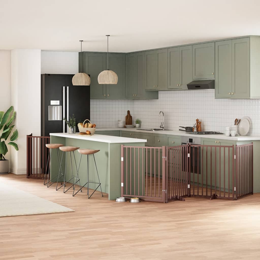 Dog Gate with Door Foldable 10 Panels Brown 800 cm Poplar Wood