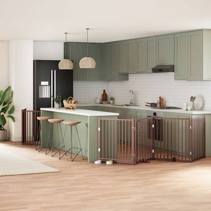 Dog Gate with Door Foldable 10 Panels Brown 800 cm Poplar Wood