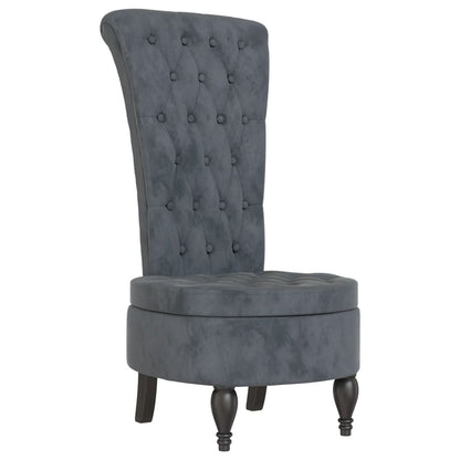 High Back Chair Dark Grey Velvet Button Design