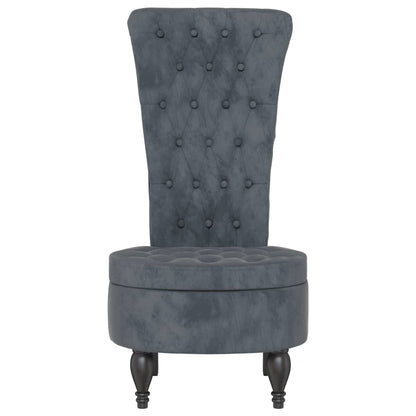High Back Chair Dark Grey Velvet Button Design