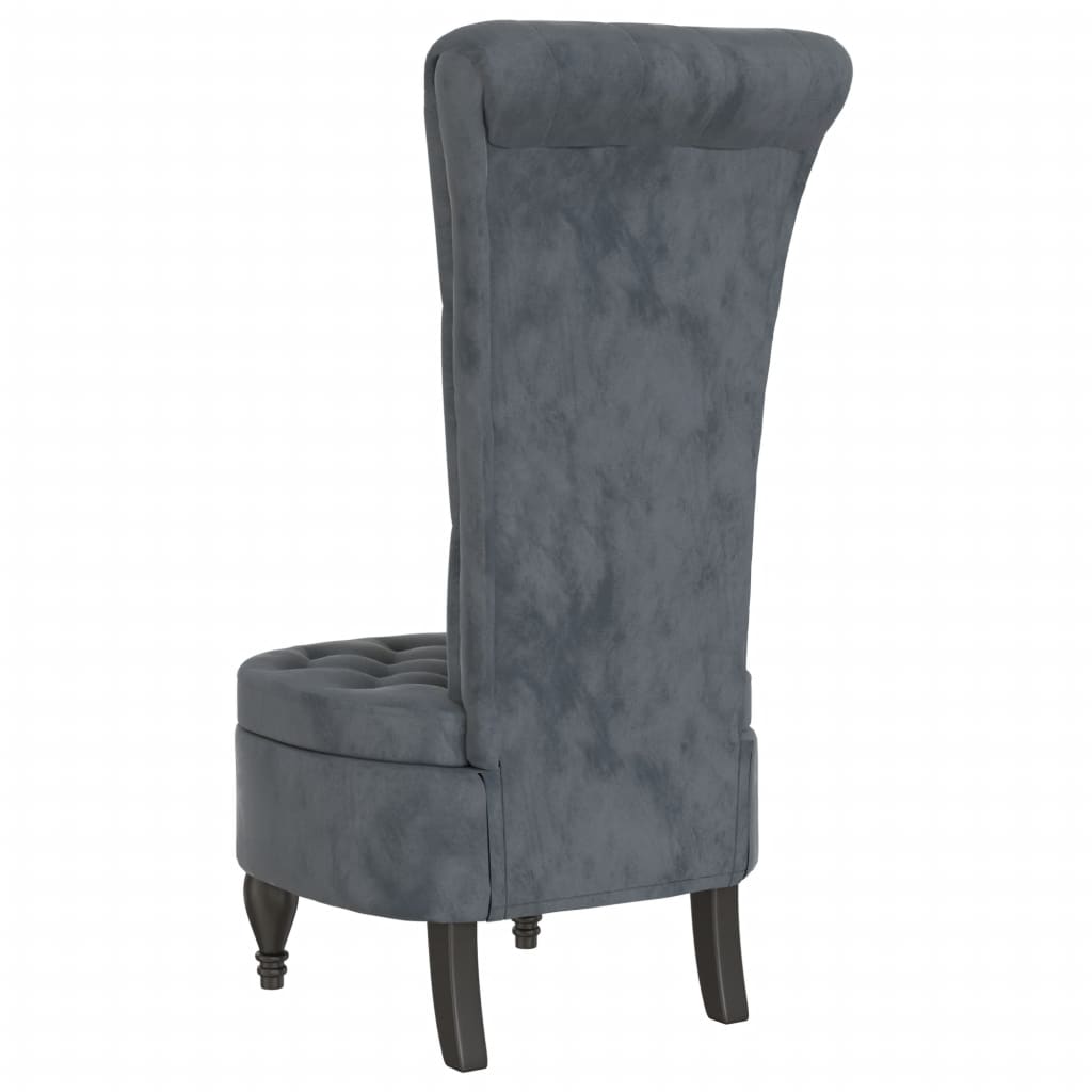 High Back Chair Dark Grey Velvet Button Design