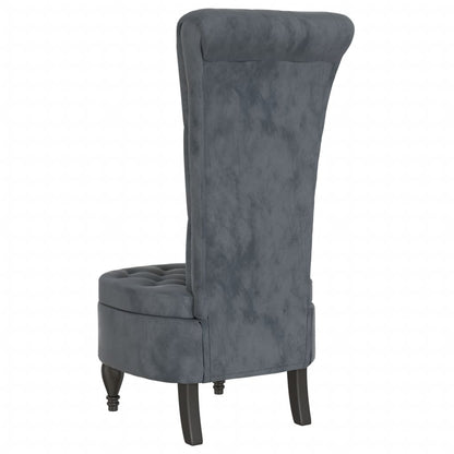 High Back Chair Dark Grey Velvet Button Design