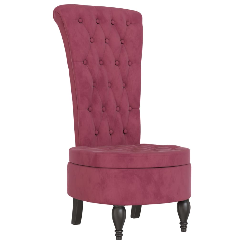 High Back Chair Wine Red Velvet Button Design