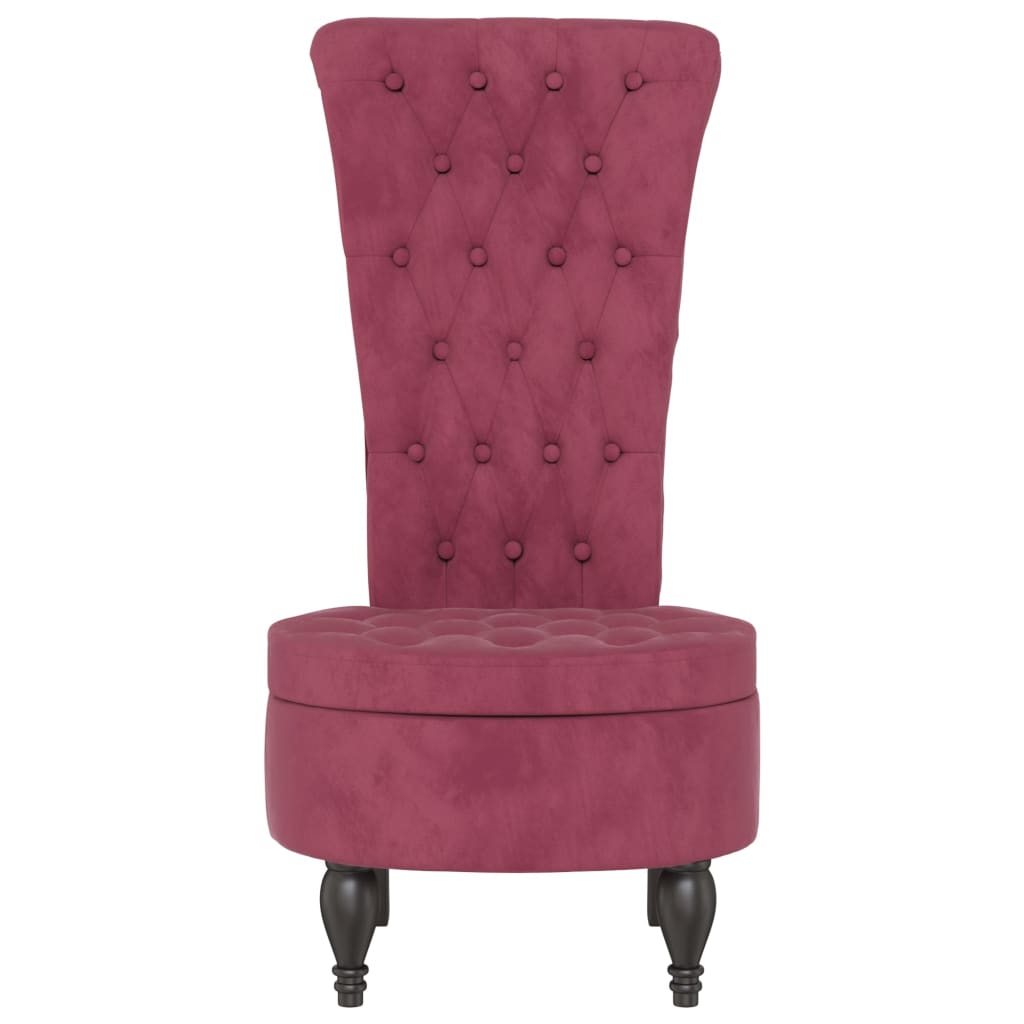 High Back Chair Wine Red Velvet Button Design