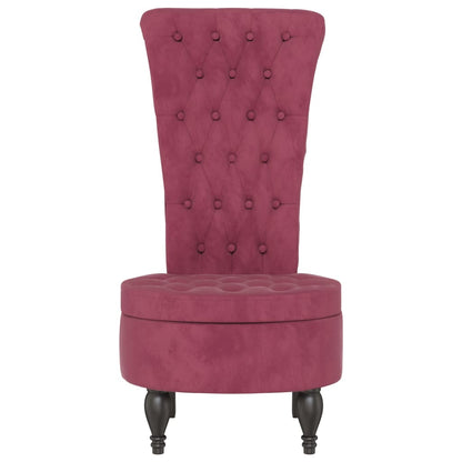 High Back Chair Wine Red Velvet Button Design