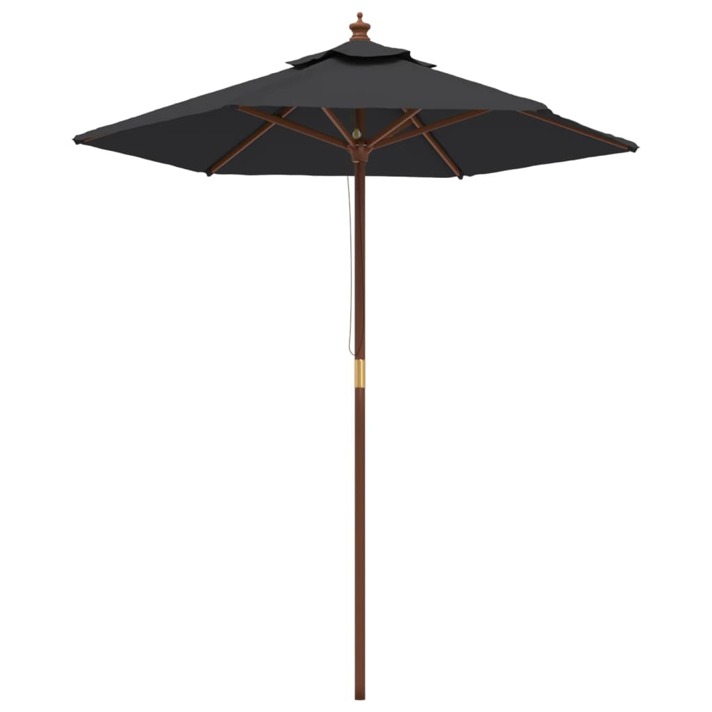 Garden Parasol with Wooden Pole Black 196x231 cm