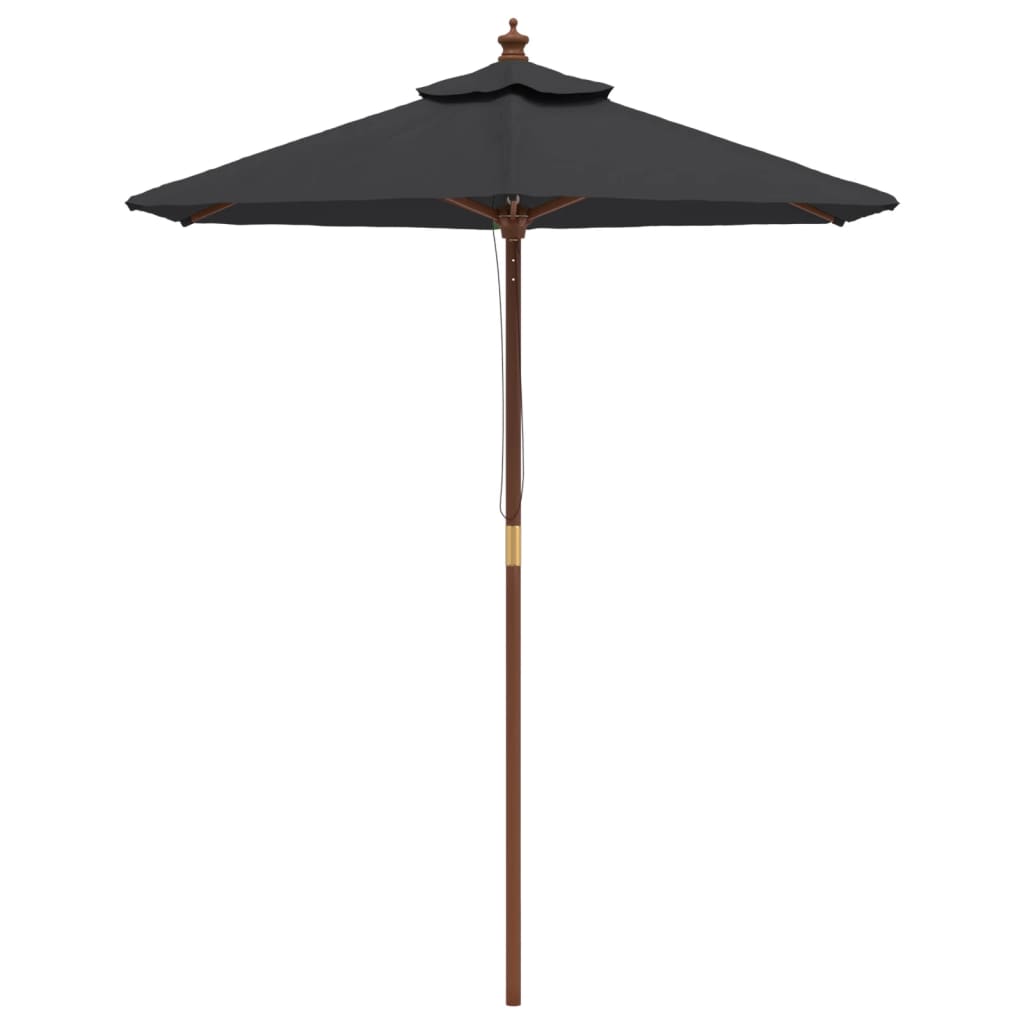 Garden Parasol with Wooden Pole Black 196x231 cm