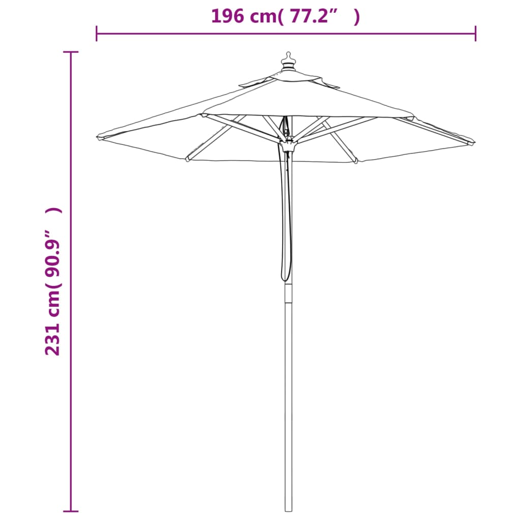 Garden Parasol with Wooden Pole Black 196x231 cm