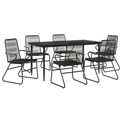 7 Piece Garden Dining Set Black PVC Rattan