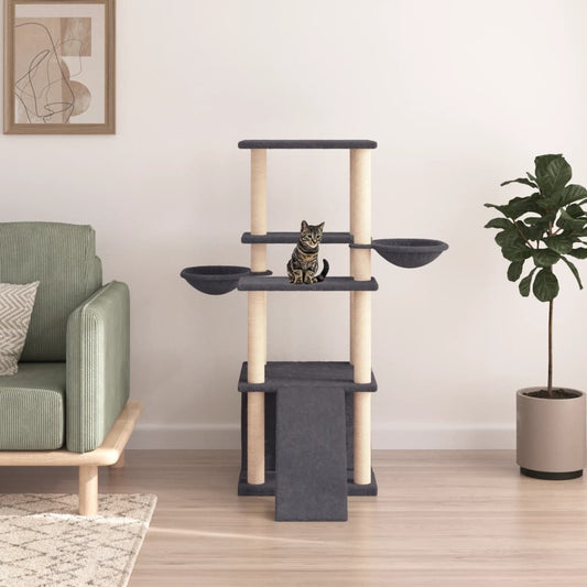 Cat Tree with Sisal Scratching Posts Dark Grey 133 cm