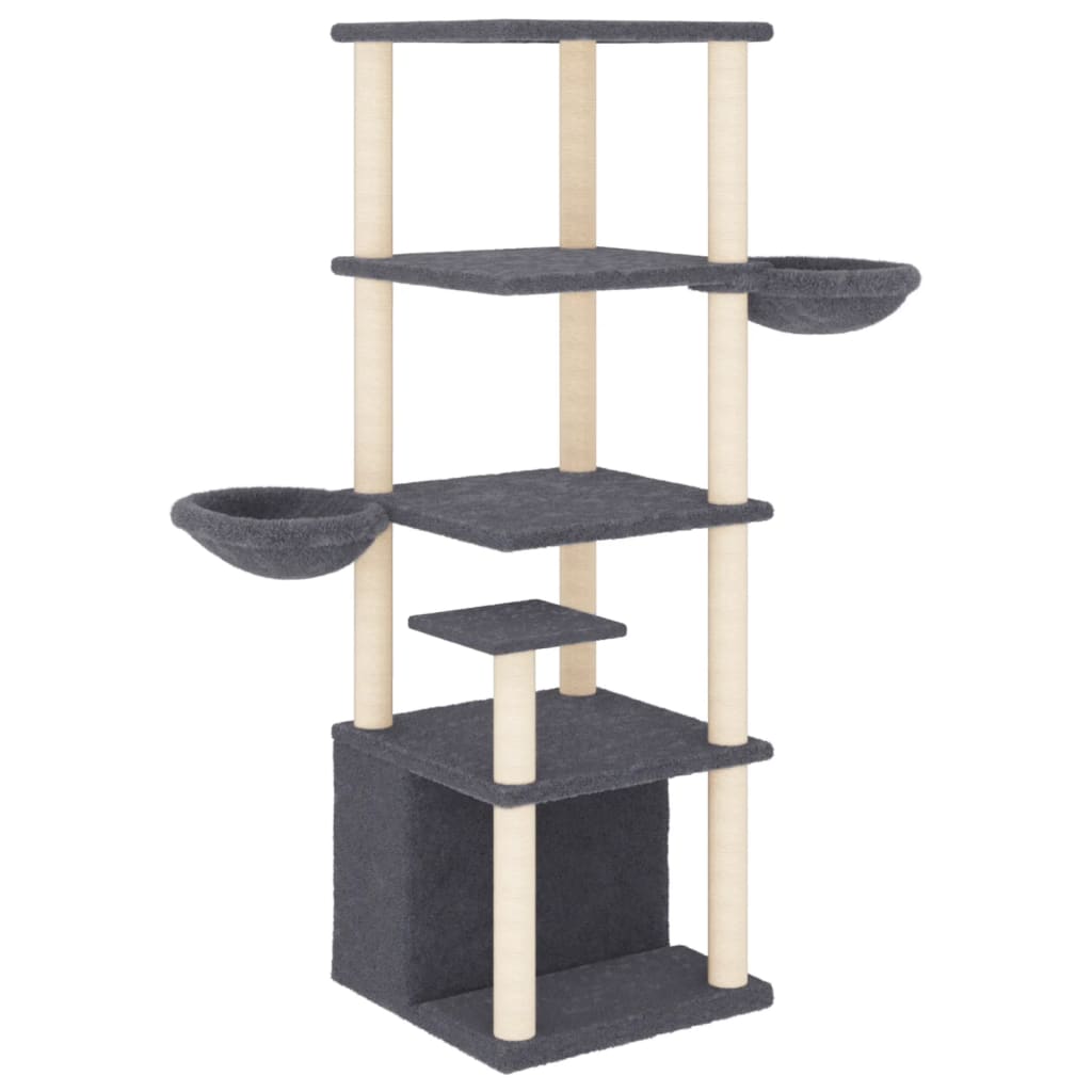 Cat Tree with Sisal Scratching Posts Dark Grey 147 cm
