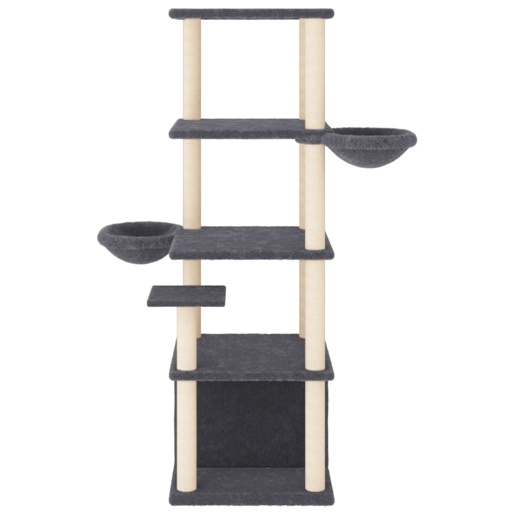 Cat Tree with Sisal Scratching Posts Dark Grey 147 cm