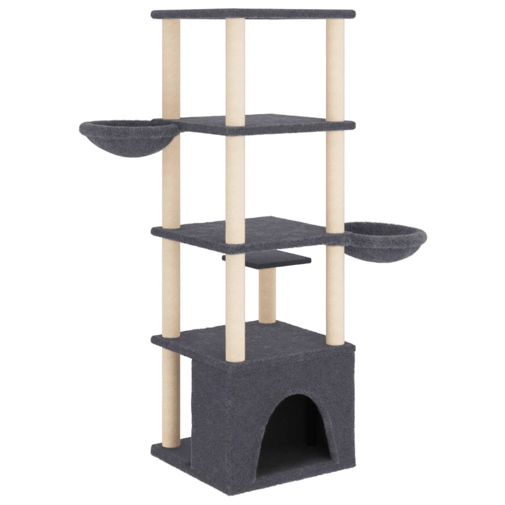 Cat Tree with Sisal Scratching Posts Dark Grey 147 cm
