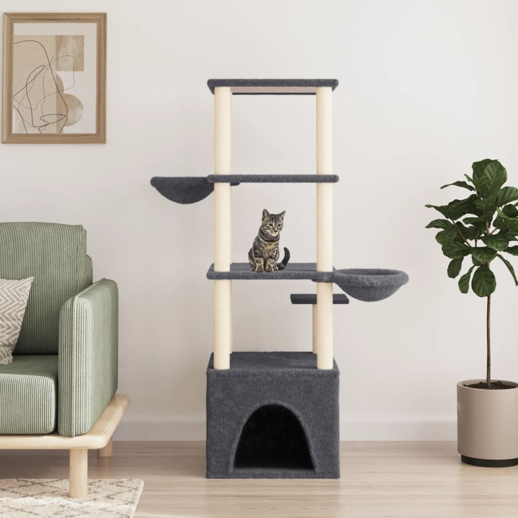 Cat Tree with Sisal Scratching Posts Dark Grey 147 cm
