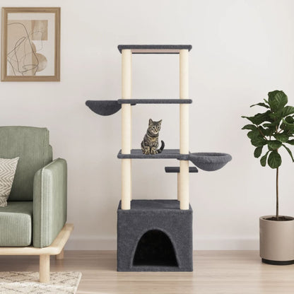 Cat Tree with Sisal Scratching Posts Dark Grey 147 cm