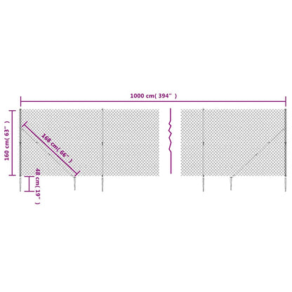 Chain Link Fence with Spike Anchors Green 1.6x10 m