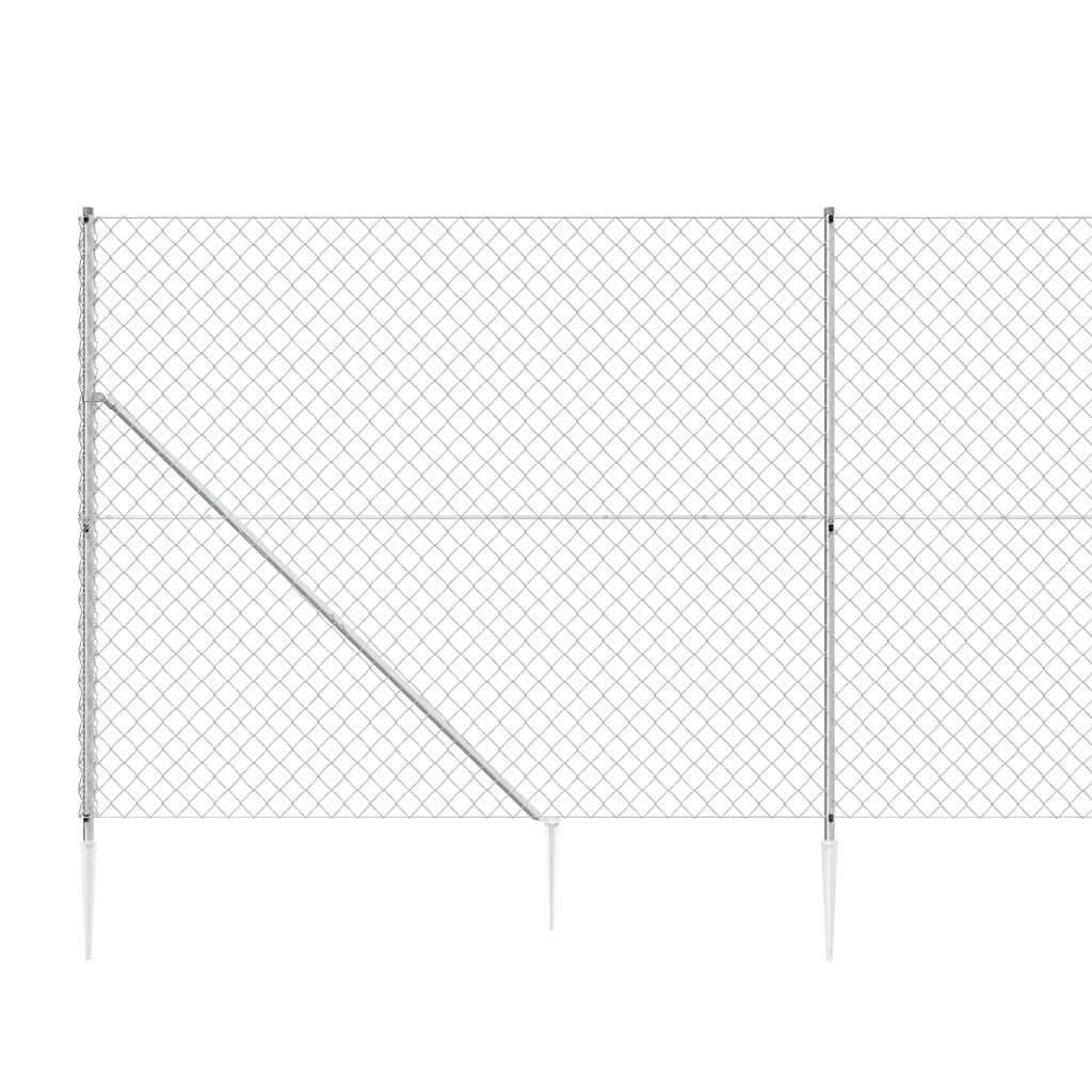Chain Link Fence with Spike Anchors Silver 1.6x10 m