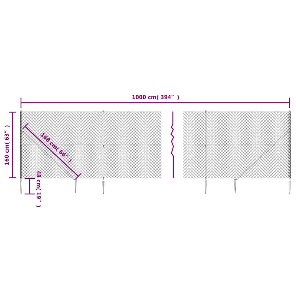 Chain Link Fence with Spike Anchors Silver 1.6x10 m