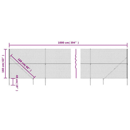 Chain Link Fence with Spike Anchors Silver 1.6x10 m