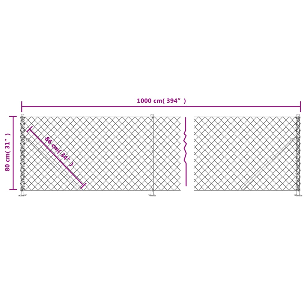 Chain Link Fence with Flange Silver 0.8x10 m