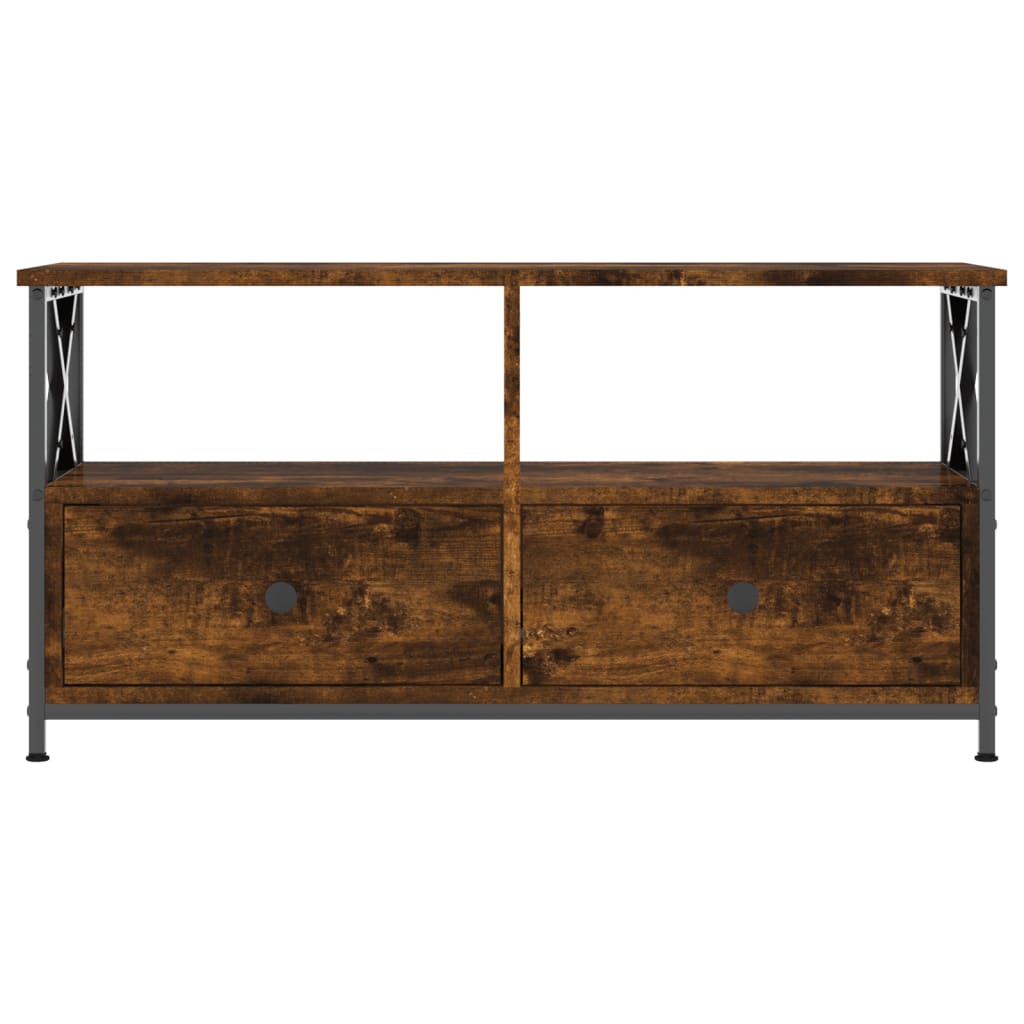 TV Cabinet Smoked Oak 90x33x45 cm Engineered Wood&Iron