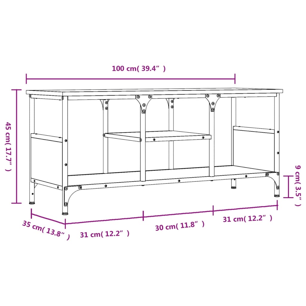 TV Cabinet Smoked Oak 100x35x45 cm Engineered Wood&Iron