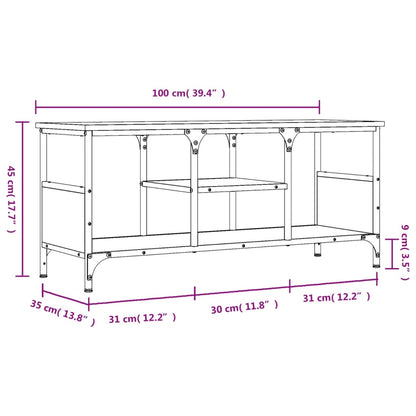 TV Cabinet Smoked Oak 100x35x45 cm Engineered Wood&Iron