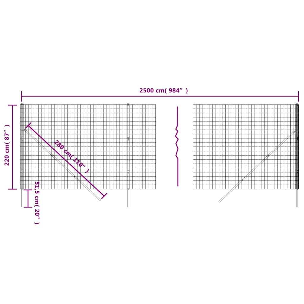 Wire Mesh Fence Green 2.2x25 m Galvanised Steel