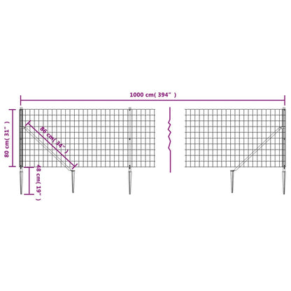 Wire Mesh Fence with Spike Anchors Green 0.8x10 m