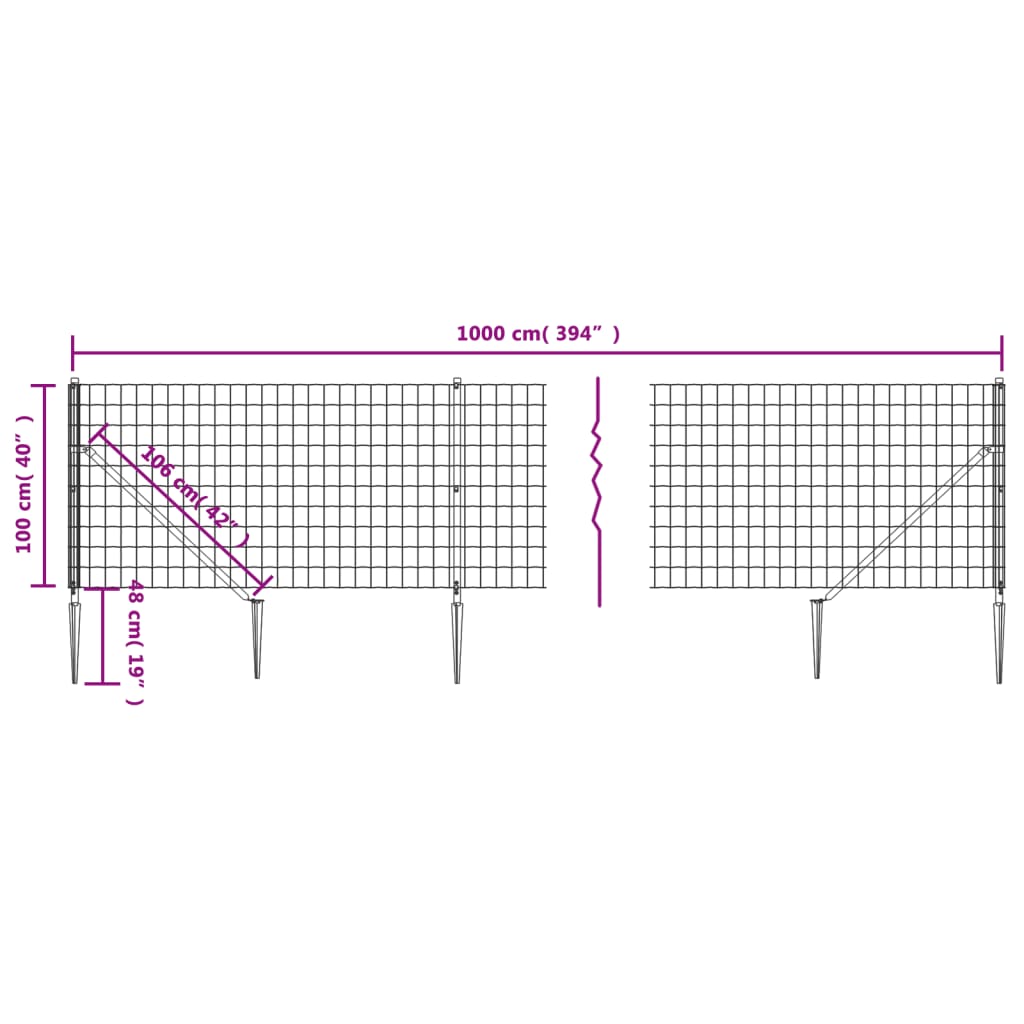 Wire Mesh Fence with Spike Anchors Green 1x10 m