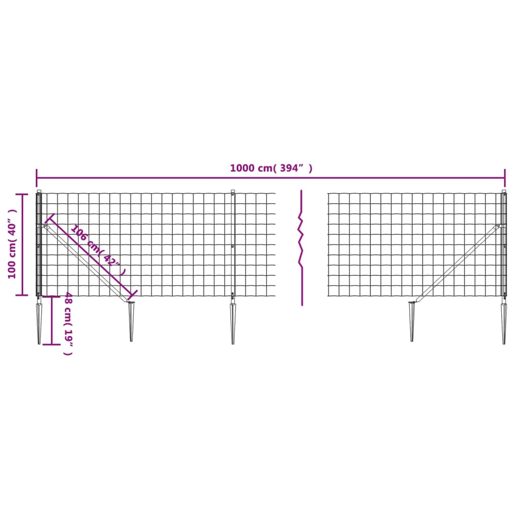 Wire Mesh Fence with Spike Anchors Green 1x10 m