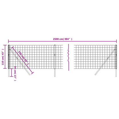 Wire Mesh Fence Anthracite 1.1x25 m Galvanised Steel