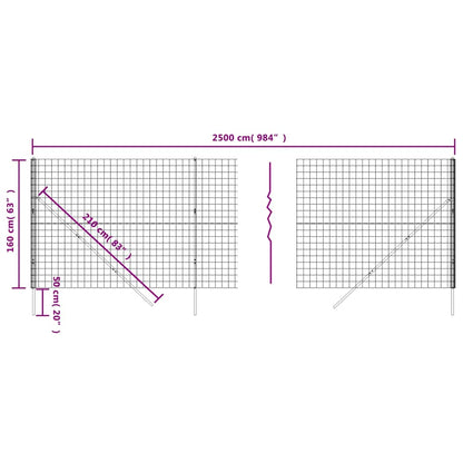 Wire Mesh Fence Anthracite 1.6x25 m Galvanised Steel