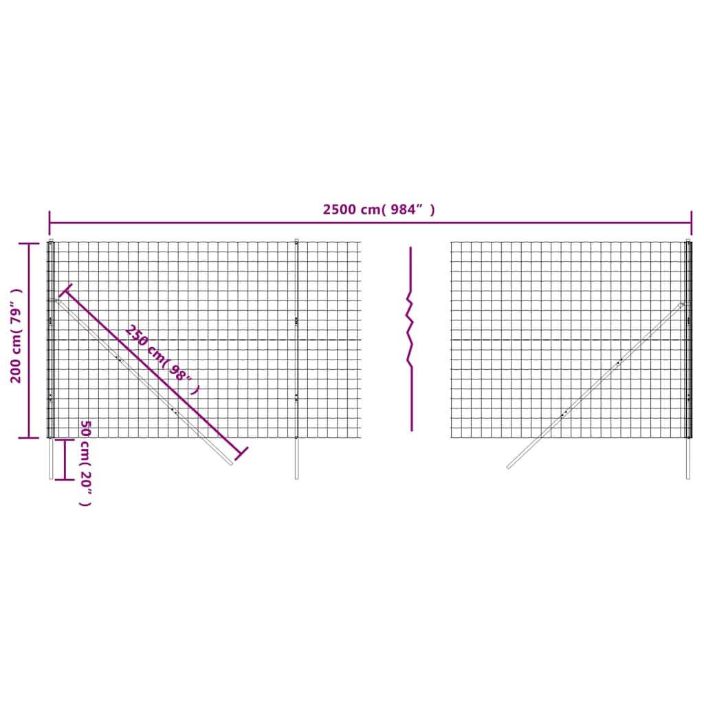 Wire Mesh Fence Anthracite 2x25 m Galvanised Steel