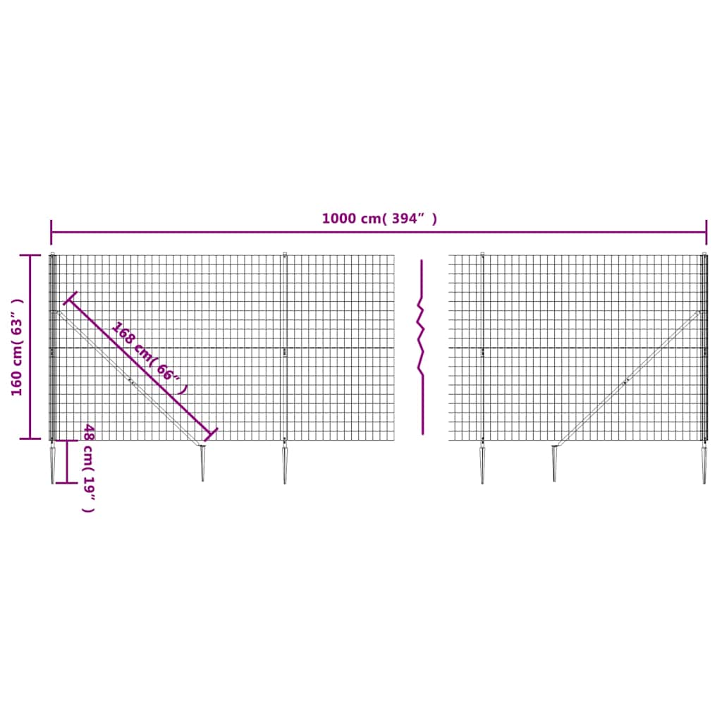 Wire Mesh Fence with Spike Anchors Anthracite 1.6x10 m