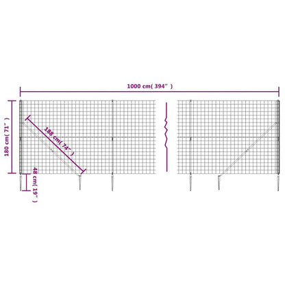 Wire Mesh Fence with Spike Anchors Anthracite 1.8x10 m