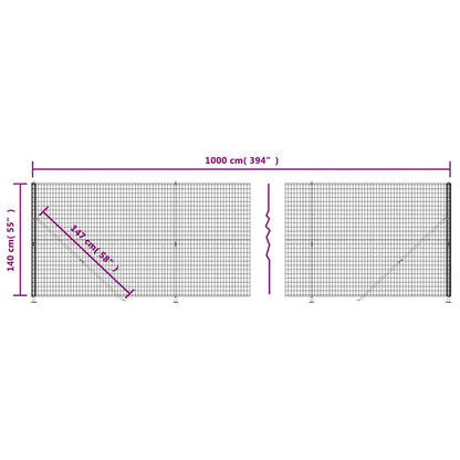 Wire Mesh Fence with Flange Anthracite 1.4x10 m