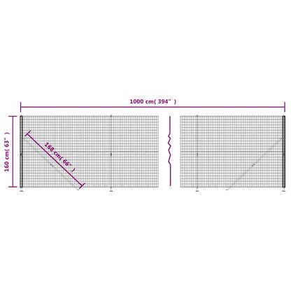 Wire Mesh Fence with Flange Anthracite 1.6x10 m