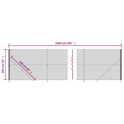 Wire Mesh Fence with Flange Anthracite 1.6x25 m