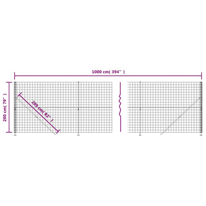 Wire Mesh Fence with Flange Anthracite 2x10 m