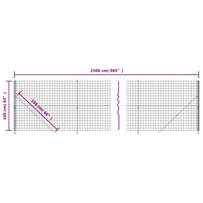 Wire Mesh Fence with Flange Anthracite 1.6x25 m
