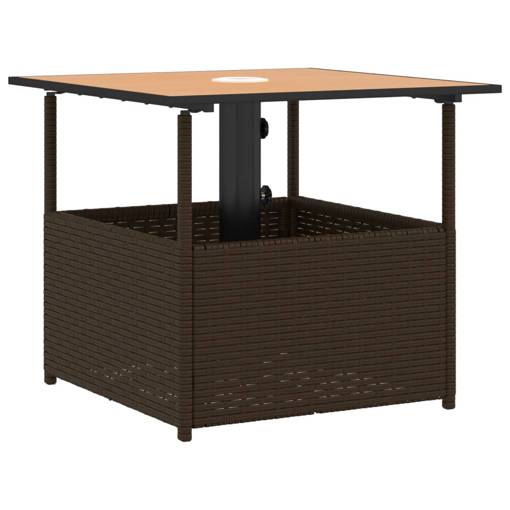 Garden Table with Parasol Hole Brown 55x55x46.5 cm Poly Rattan