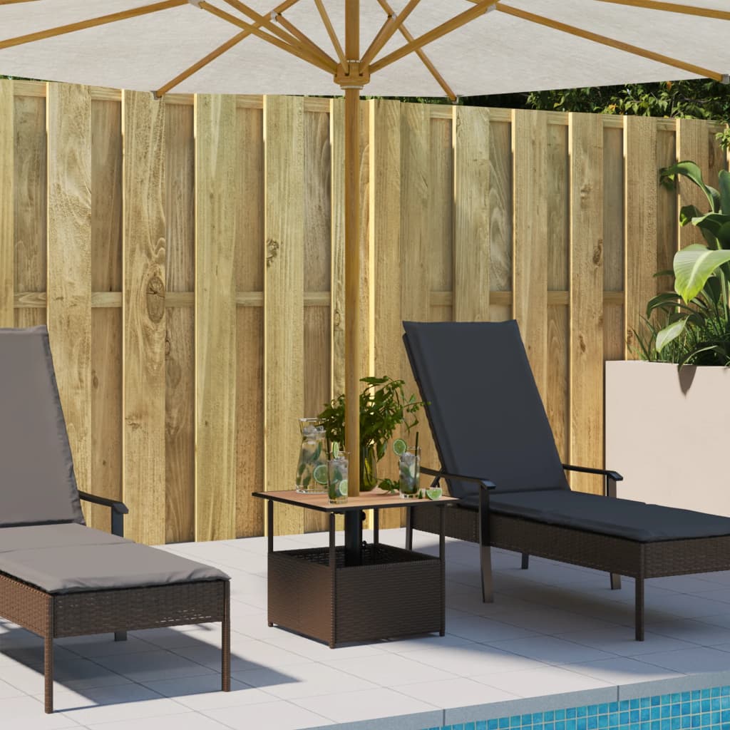 Garden Table with Parasol Hole Brown 55x55x46.5 cm Poly Rattan