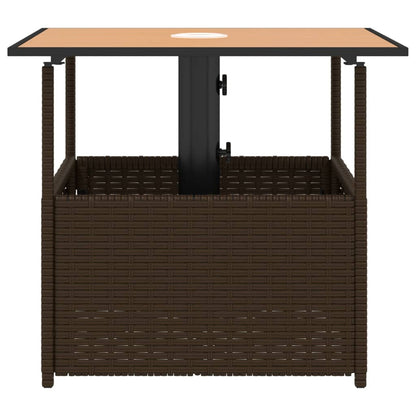 Garden Table with Parasol Hole Brown 55x55x46.5 cm Poly Rattan
