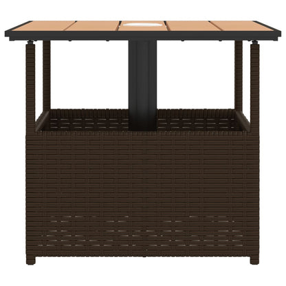 Garden Table with Parasol Hole Brown 55x55x46.5 cm Poly Rattan