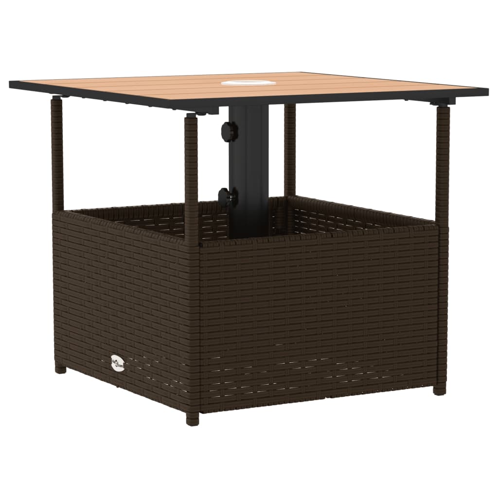 Garden Table with Parasol Hole Brown 55x55x46.5 cm Poly Rattan