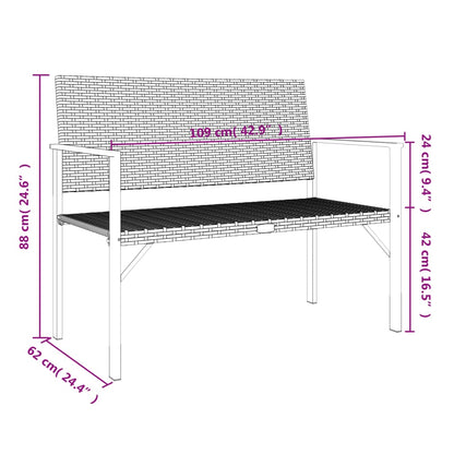 2-Seater Garden Bench Grey Poly Rattan