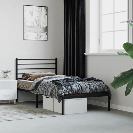 Metal Bed Frame without Mattress with Headboard Black 80x200cm