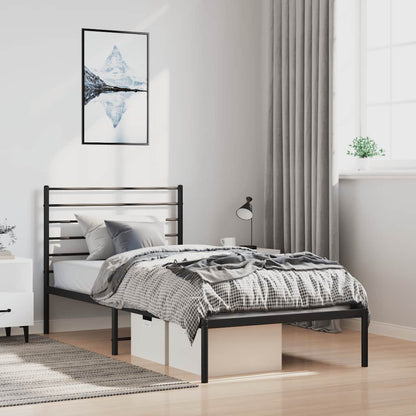 Metal Bed Frame without Mattress with Headboard Black 100x200cm